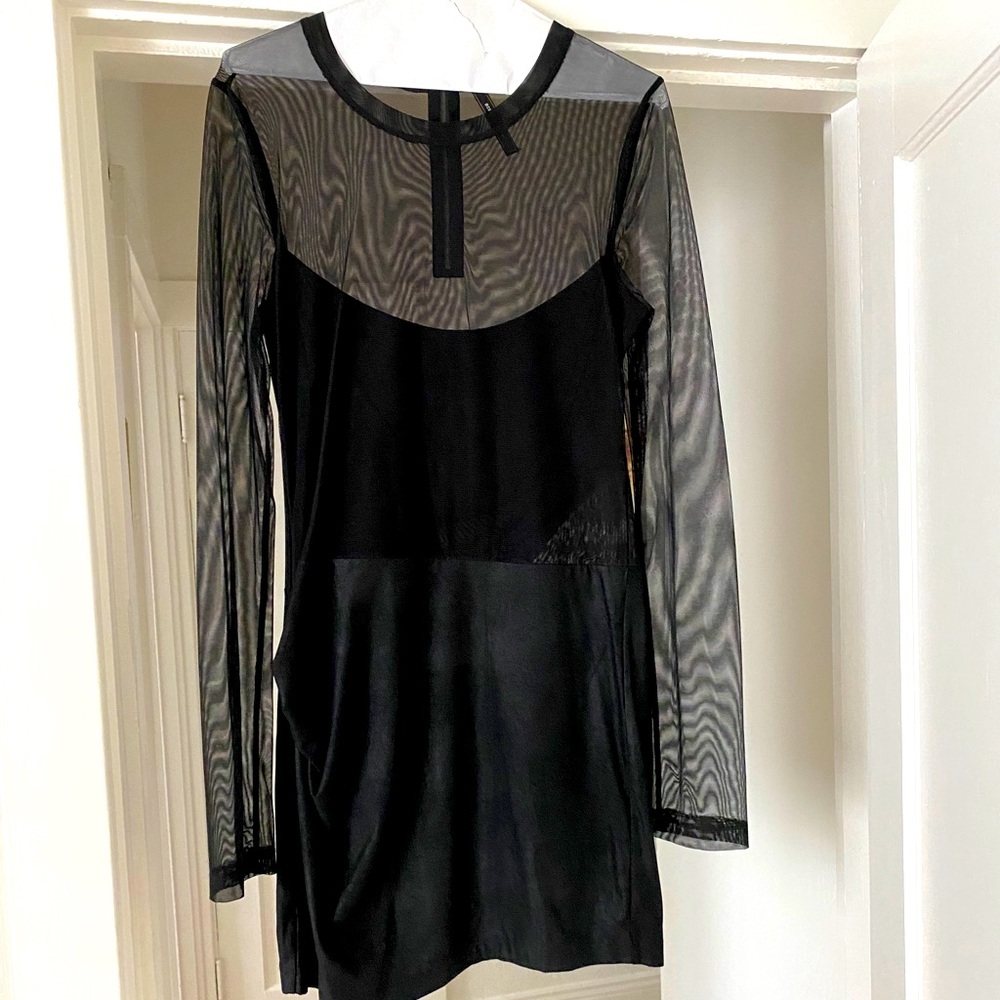 BCBG Black Suede and Sheer Long Sleeve Mini Dress
